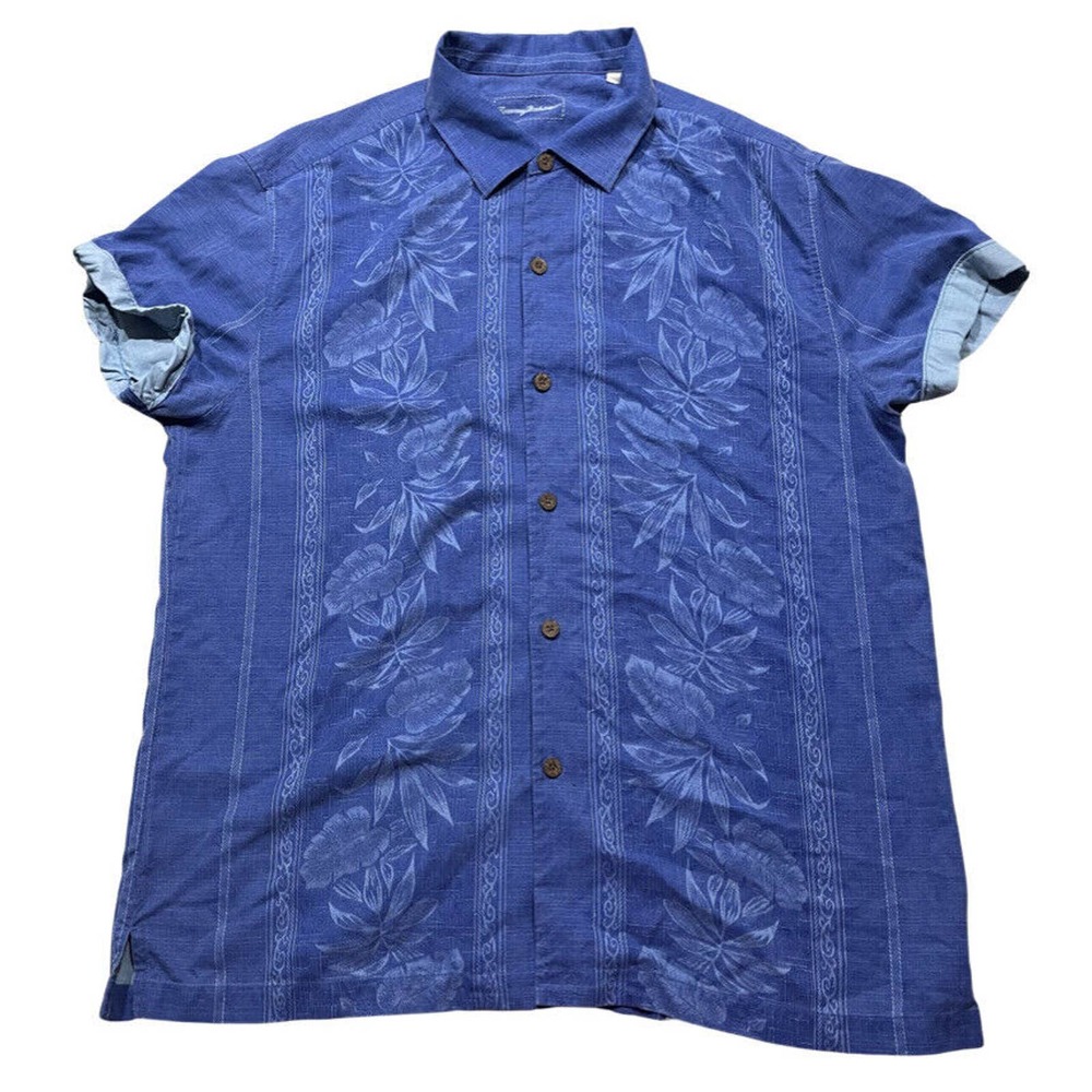 Tommy Bahama Shirt Adult Extra Large Blue Bali Border Silk Camp Shirt